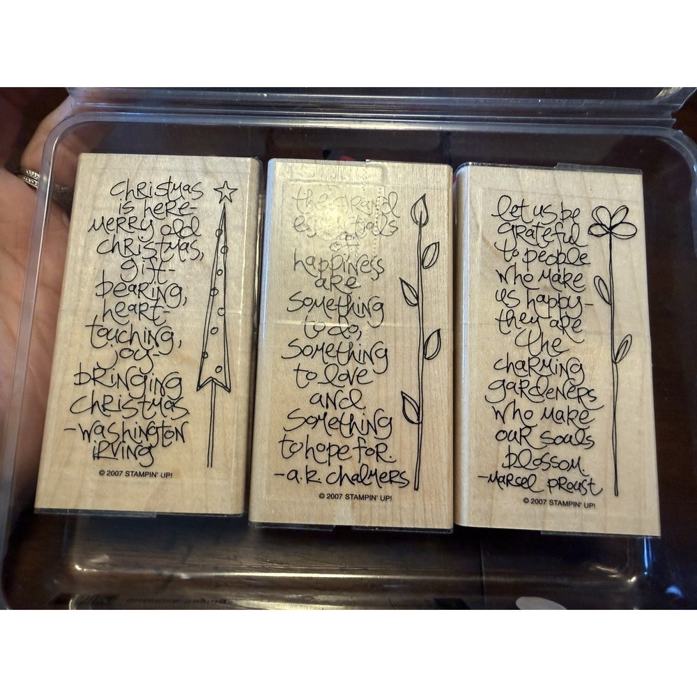 Lot 18 Wooden Rubber Sentiment Stamps Friendship, Happiness, Love, Thank You Etc